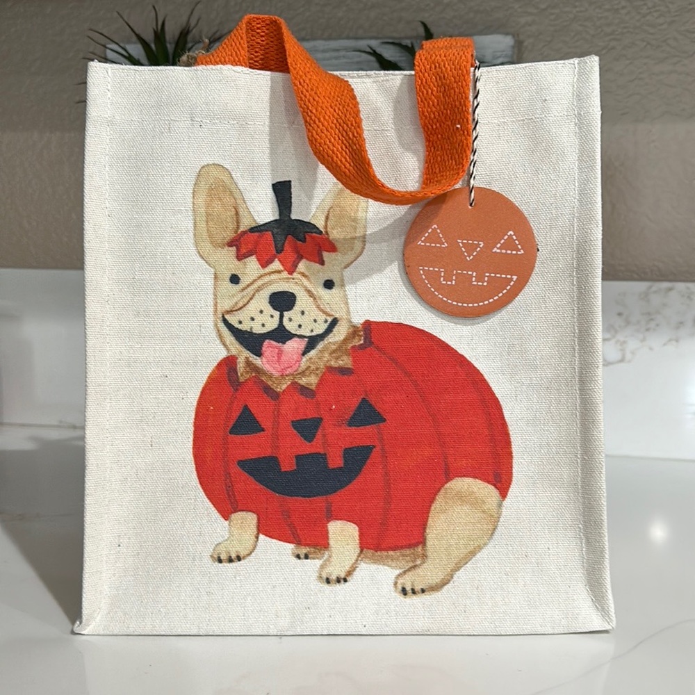 French Bulldog Pumpkin Halloween Reusable Canvas Tote Bag